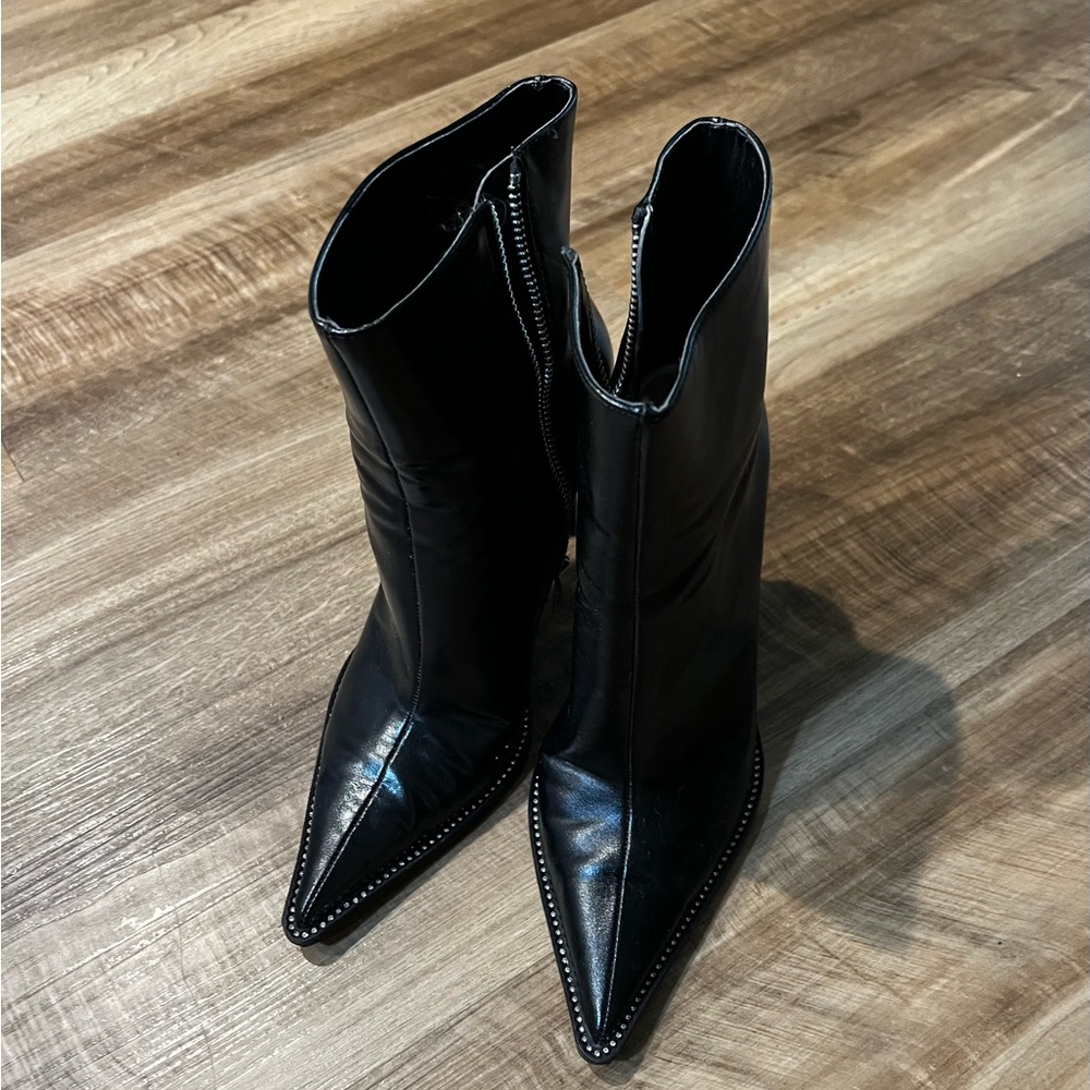Zara Black Leather Women's Stiletto Ankle Bootie